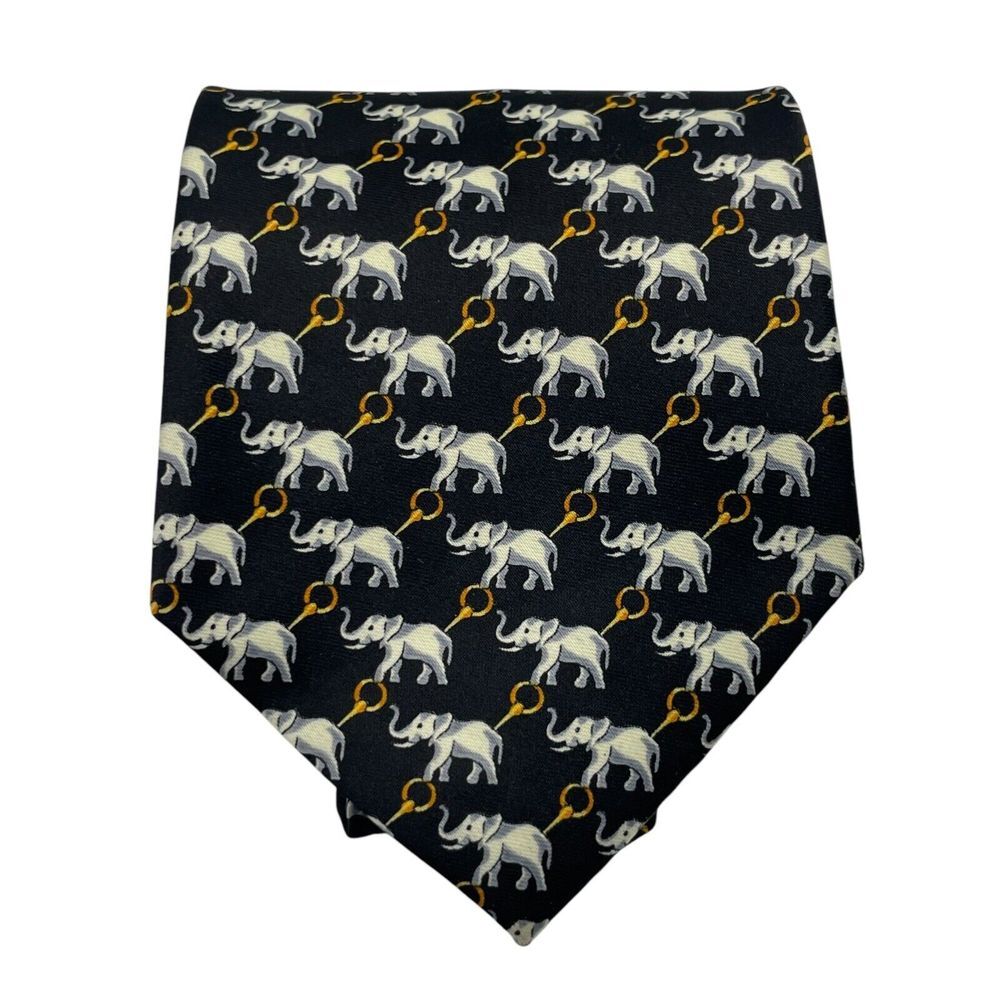 René Chagal Handmade‎ 100% Silk Elephant Black And Gold Men's Classic Necktie